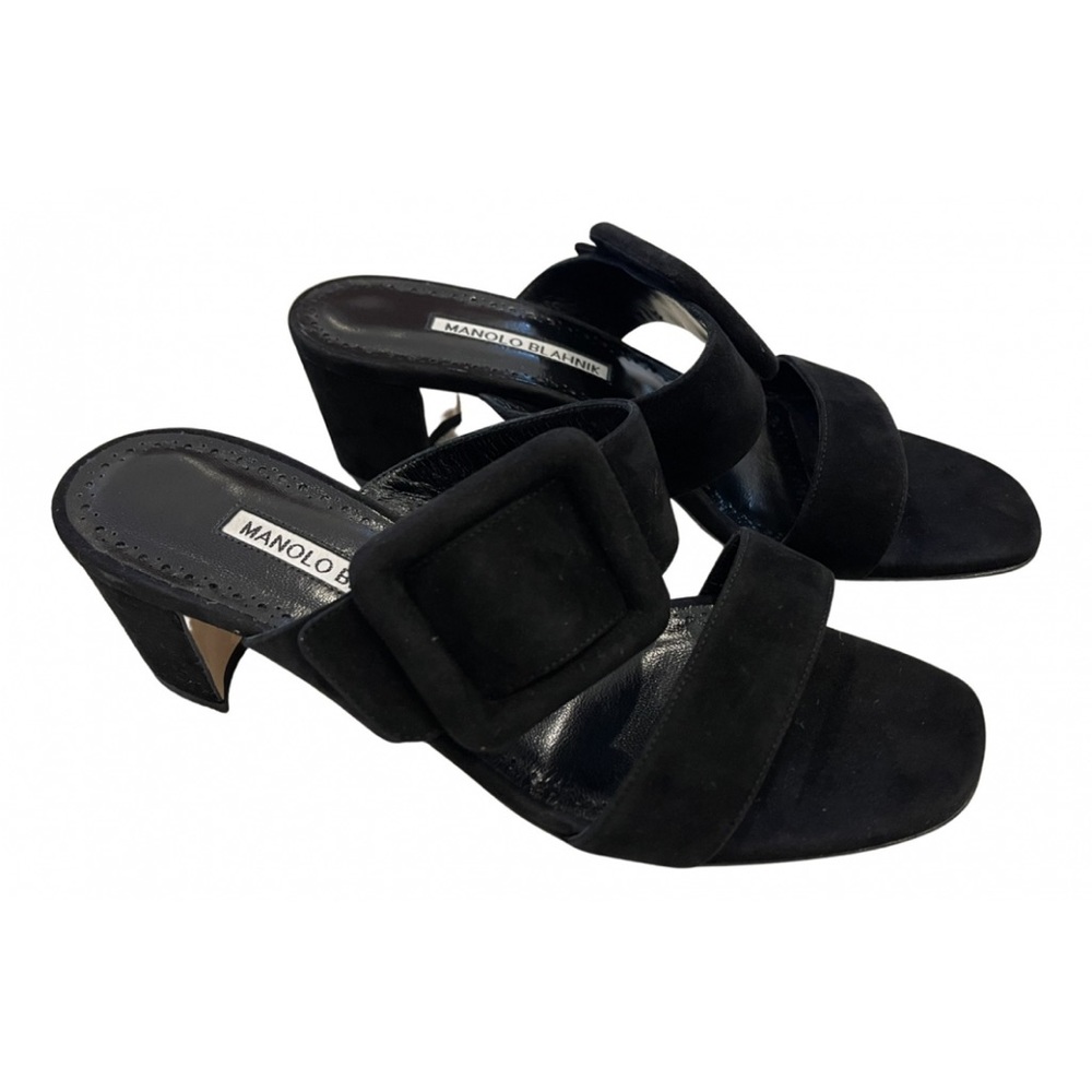 Manolo Blahnik Titubanew Suede Buckle Slide Sandals